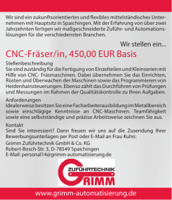CNC-Fräser/in, 450,00 EUR Basis
