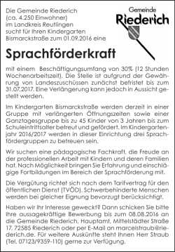 Sprachförderkraft - Gemeinde Riederich