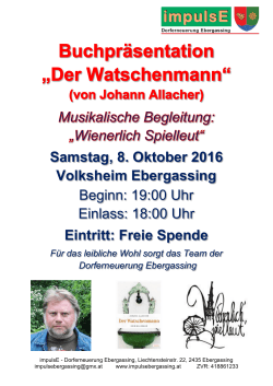 Samstag, 8. Oktober 2016 Volksheim Ebergassing Beginn: 19:00