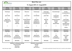 Menü Plan vom 15. August 2016