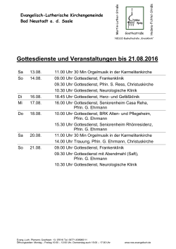 Gottesdienste und Veranstaltungen bis 21.08.2016