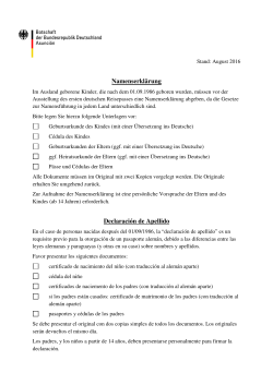 Merkblatt Namenserklärung / Declaración de apellido
