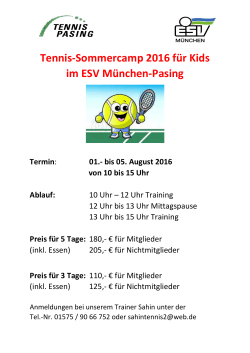 Tennis-Sommercamp 2016 für Kids im ESV München