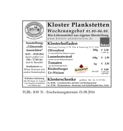 Kloster Plankstetten Wochenangebot 01.08