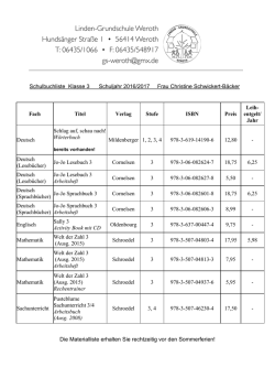 Schulbuchliste Klasse 3 Schuljahr 2016/2017 Frau Christine