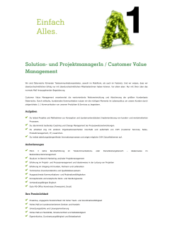 Solution- und ProjektmanagerIn / Customer Value Management