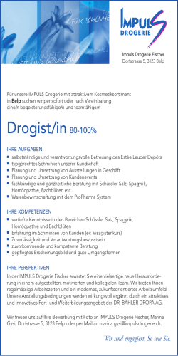 Drogist/in 80-100% IMPULS Drogerie Fischer, Dorfstrasse 5, 3123