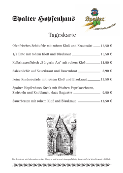 Tageskarte 2016 - Spalter Hopfenhaus auf dem Nürnberger