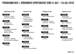 programm der 1. Böhringer Sportwoche vom 21.juli – 24.juli 2016