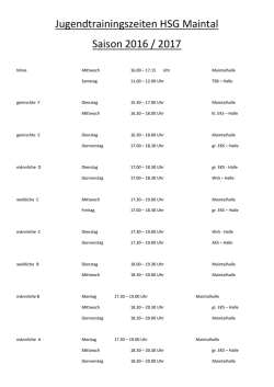 Jugendtrainingszeiten HSG Maintal Saison 2016 / 2017