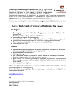 Leiter technische Fertigung/Härtereileiter (m/w)