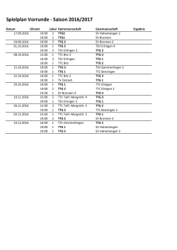 Terminplan Vorrunde Saison 2016-2017