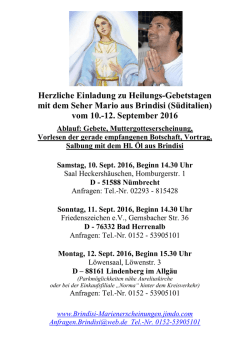 Heilungs-Gebetstage im September 2016 mit dem Seher Mario aus
