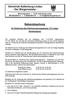 Bekanntmachung 24. Änderung des Flächennutzungsplanes OT