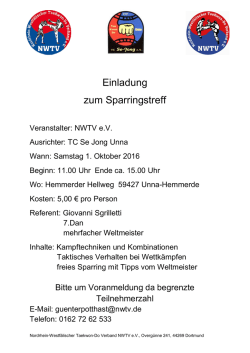 Einladung Sparringstreff 1.10.2016 Unna - Nordrhein