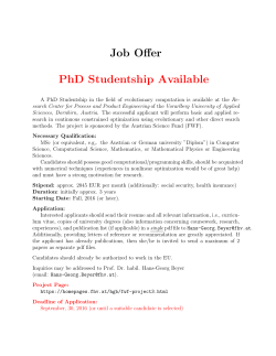 Job Offer PhD Studentship Available