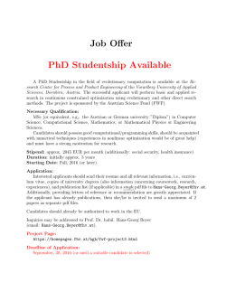 Job Offer PhD Studentship Available