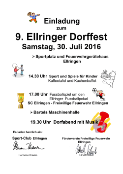 Einladung zum 9. Ellringer Dorffest Samstag, 30. Juli