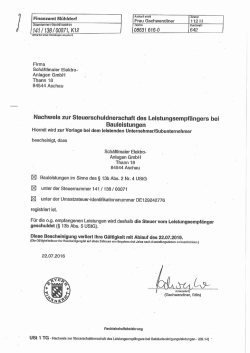 Nachweis zur Steuerschuldnerschaft - Schäftlmaier Elektro