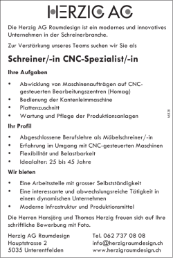 Schreiner/-in CNC-Spezialist