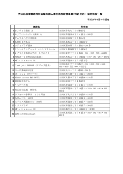 （特区民泊） 認定施設一覧