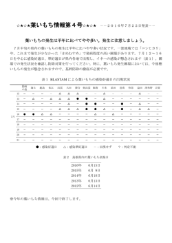 葉いもちの発生は平年に比べてやや多い。発生に注意しましょう。