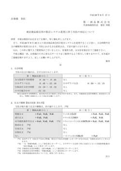 東京商品取引所の取引システム変更に伴う当社の対応について