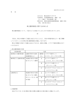株主優待制度に関するお知らせ