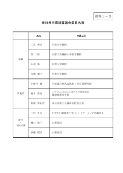 資料1－3 春日井市環境審議会委員名簿 （PDF形式 111.6KB）資料1