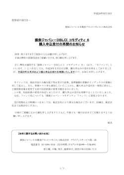 損保ジャパン－DBLCI コモディティ 6 購入申込受付の再開のお知らせ