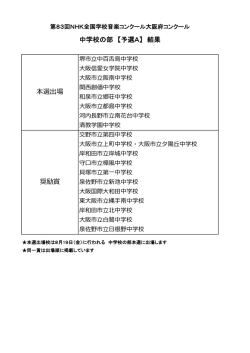 奨励賞 本選出場 中学校の部 【予選A】 結果