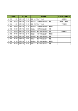 配信内容 日本人選手出場予定 8月15日 9:00 8月15日 21:00 競泳 女子