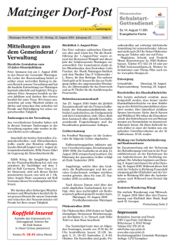 Dorfpost Nr. 15 vom 12. August 2016