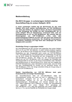Medienmitteilung Die BCV-Gruppe: in schwierigem Umfeld stabiler