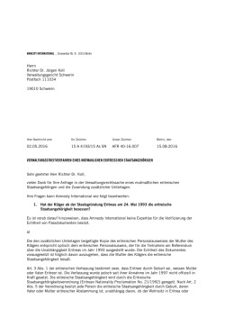 Herrn Richter Dr. Jürgen Koll Verwaltungsgericht Schwerin Postfach