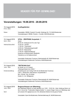 Veranstaltungen: 19.08.2016 - 20.09.2016