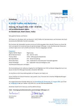Einladung Behörden-Treffen 2016 - Vereinigung liechtensteinischer