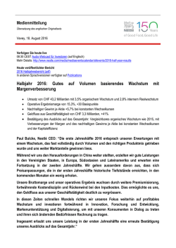 Halbjahr 2016: Gutes auf Volumen basierendes Wachstum