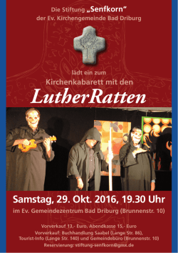 Herzliche Einladung zum Kirchkabarett am 29. Oktober 2016!