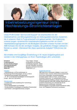 Inbetriebsetzungsingenieur (m/w) Hochleistungs