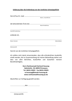 Erklärung über die Entbindung von der ärztlichen Schweigepflicht
