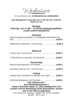 Wochenkarte 15.08.16 - Zum Dorfkrug Karlstein
