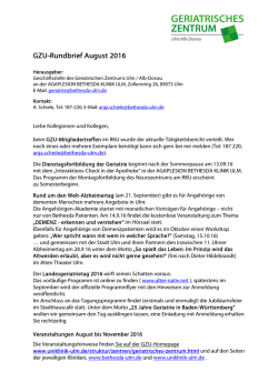 GZU-Rundbrief August 2016 - AGAPLESION BETHESDA KLINIK ULM