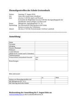 Ehemaligentreffen der Schule Gretzenbach Anmeldung: