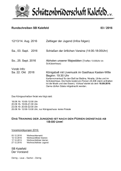 Rundschreiben SB Kalefeld 03 / 2016 12/13/14. Aug. 2016 Zeltlager