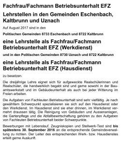 Fachfrau/Fachmann Betriebsunterhalt EFZ Lehrstellen in den