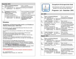 Hinweise: Programm Juli &ndash; Dezember 2016