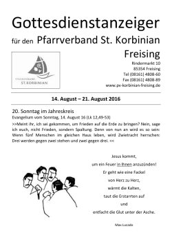 Gottesdienste ab 14.08.16 - Pfarrverband St. Korbinian in Freising