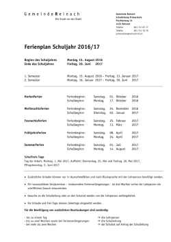 Ferienplan Schuljahr 2016/17