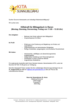 Hilfskraft f&uuml;r Mittagstisch in Raron